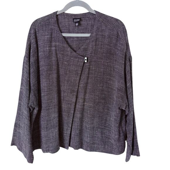 Eileen Fisher Textured‎ Linen Blend Oversized Jacket Lightweight One Button, L - Picture 1 of 9